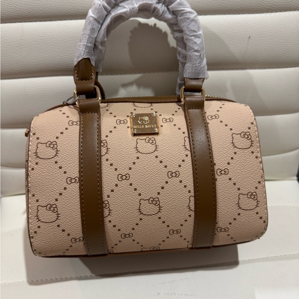 Hello Kitty Brown and Cream Designer Monogram Crossbody Handbag